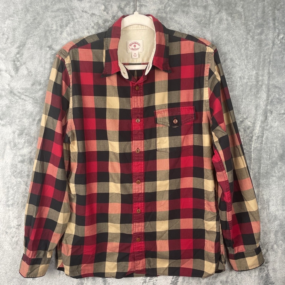 Brooks Brothers Red Fleece Shirt Men's Medium Red Plaid Button Down Long Sleeve